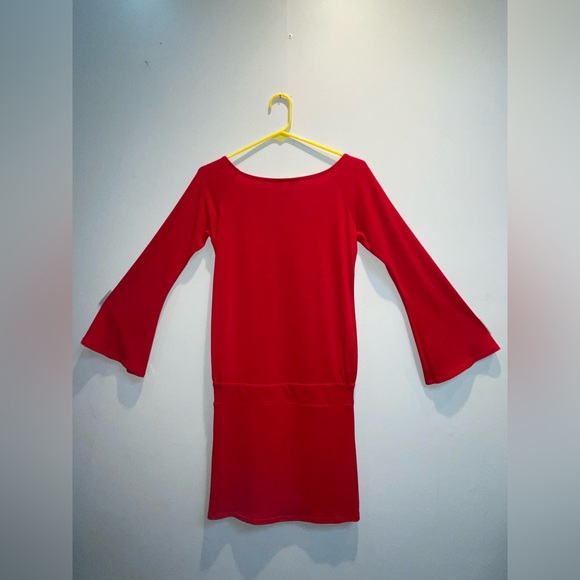 Vintage Moda International XS Red Drop Waist Shift Dress Long Flare Sleeves - Picture 5 of 5